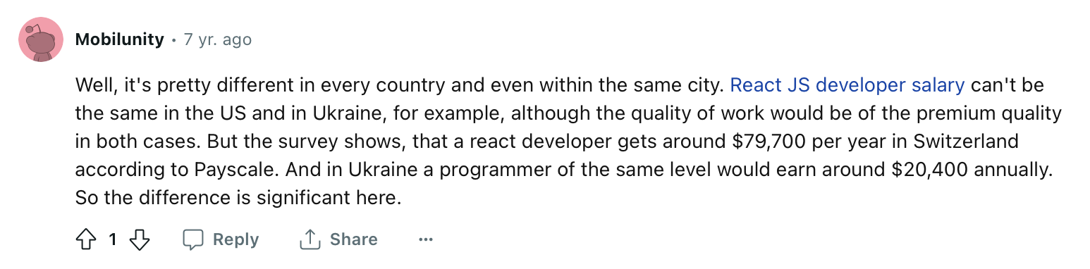  React JS developer salary can't be the same in the US and in Ukraine